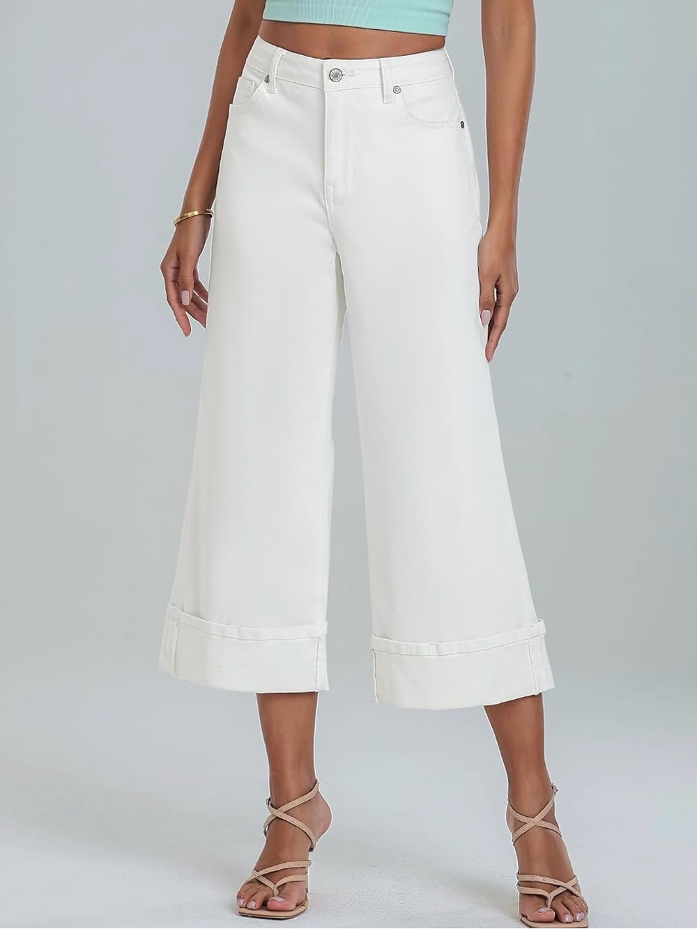 Wide Leg Off White Cropped Jeans